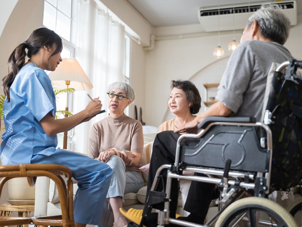 stock photo of a therapist and group of patients