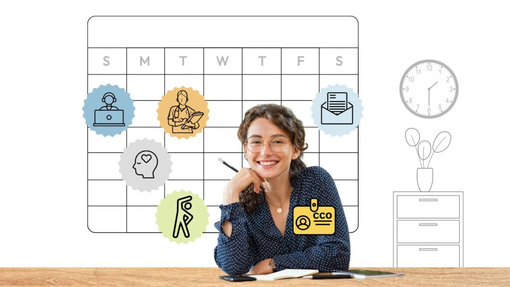 care manager in front of big calendar  of appointments