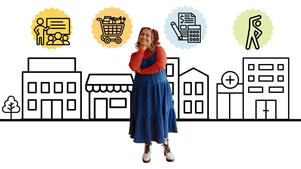 person with community services behind